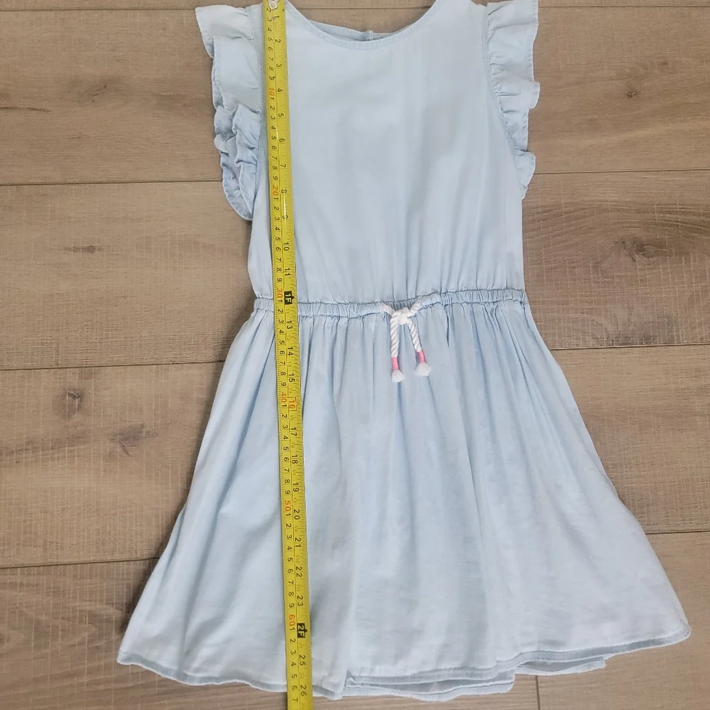 OshKosh B'Gosh Girls Ruffle Flutter Sleeve Light Blue Chambray Dress 6 / 6X